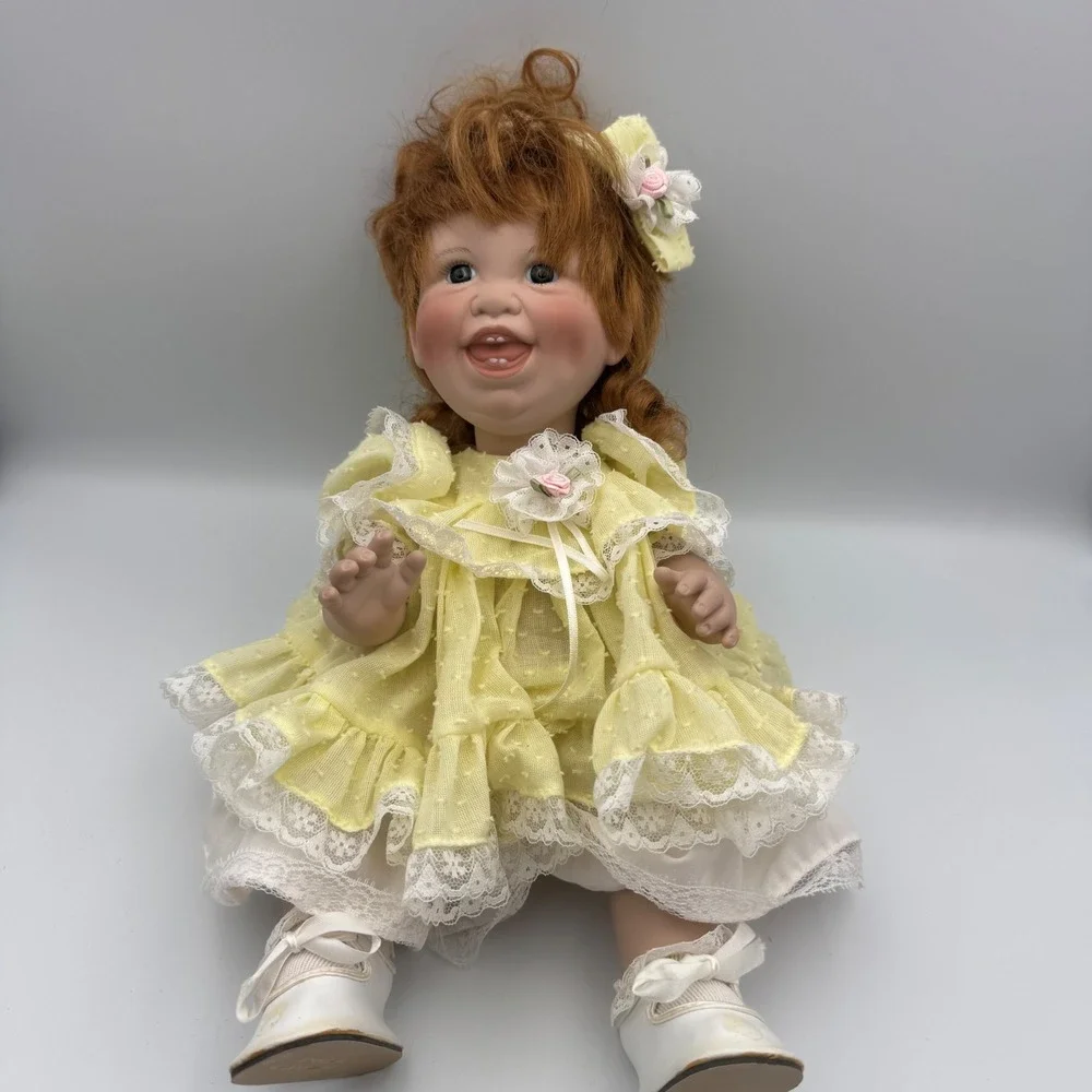 Lee Middleton Missy Buttercup Porcelain Doll Red Hair Yellow Dress Rocking Horse